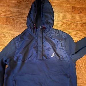 Nautica Navy Blue 1/4 Zip Hooded Sweater Jacket Size L